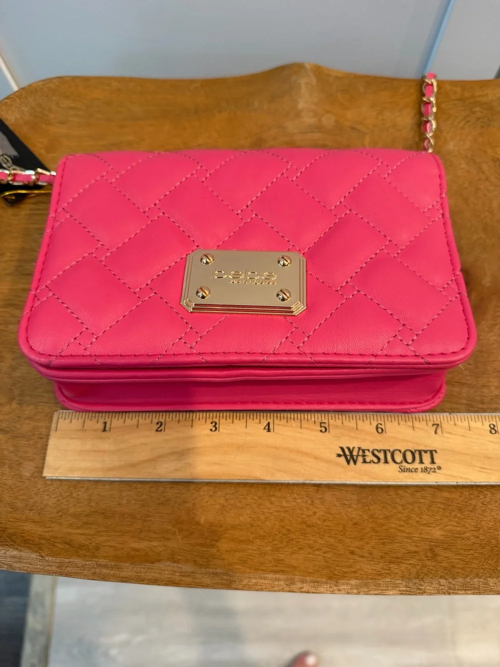 bebe Stanley Crossbody Bag in Barbie Pink with Chain Strap